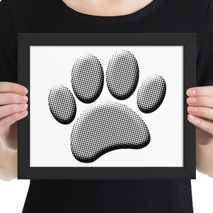 Carta da giornale mezzitoni carta da parati con stampa zampa di cane - Poster incorniciato in bianco e nero - Idea regalo