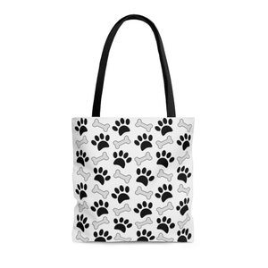 Dog Paw Prints And Bones - Cartoon Pattern Design Tote Bag For Dog Lovers - All Over Print Bags, Sizes Small, Medium and Large