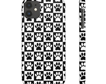 Checkered Pattern Dog Paw prints - Black And White Snap Cases For Iphone and Samsung  - Gift For Dog Lovers