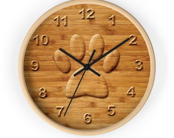 Dog Paw On Wood Texture Print - Unique Decorative Wall Clock For Dog Lovers - 10"