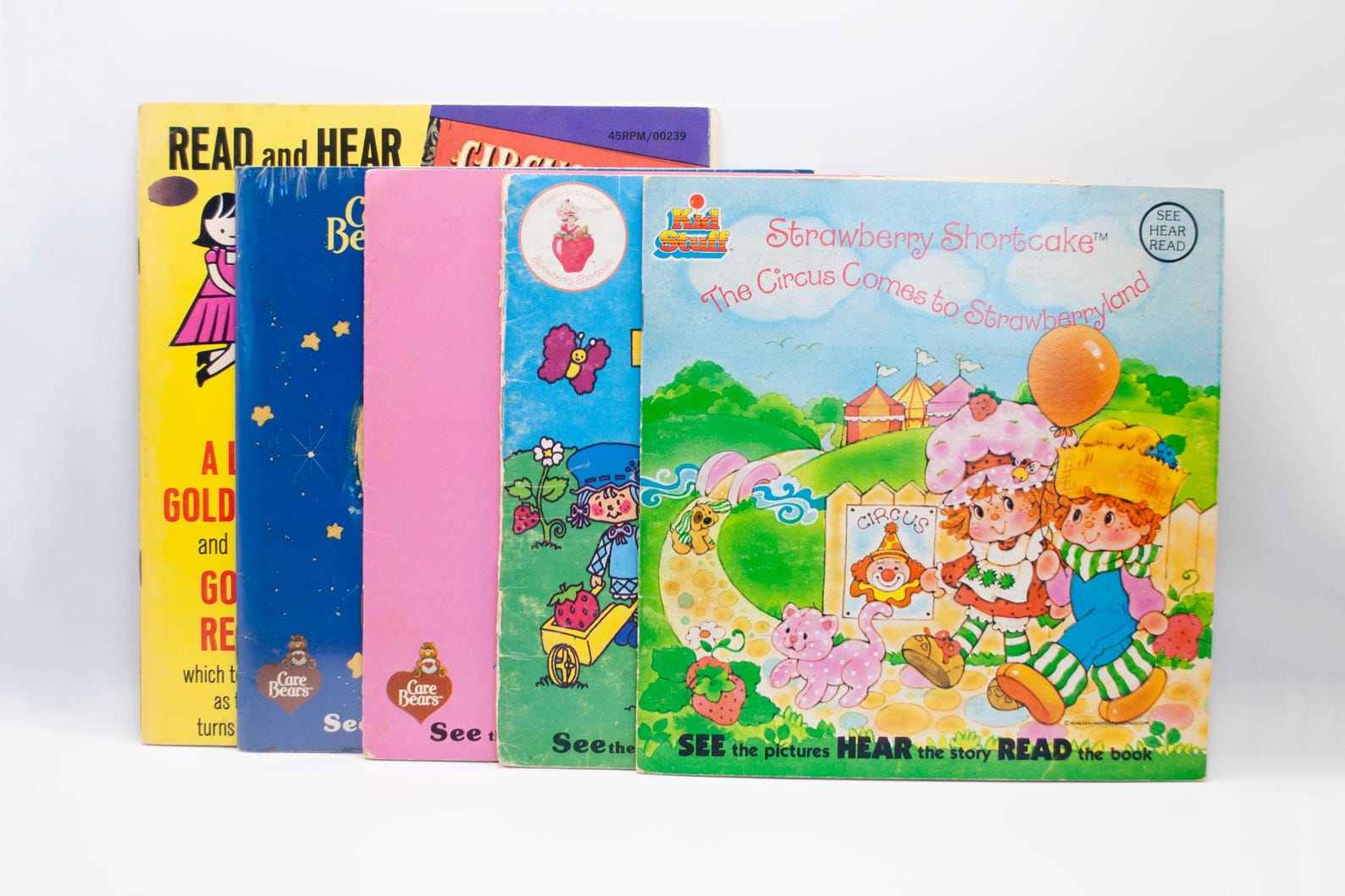 Vintage 1980s Care Bear and Strawberry Shortcake Record and Book Set