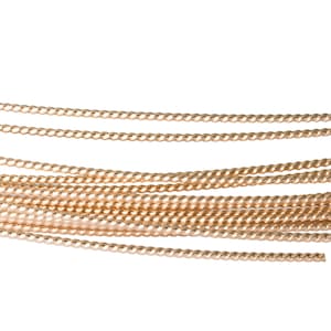 May include: A close-up of a bundle of gold-colored twisted wire. The wire is arranged in a loose pile, with the ends of the wire visible.