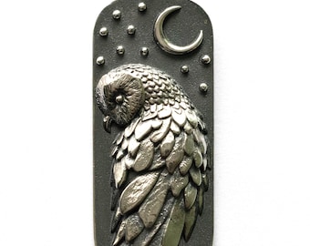 925 Sterling Silver Barn Owl and Moon Charm