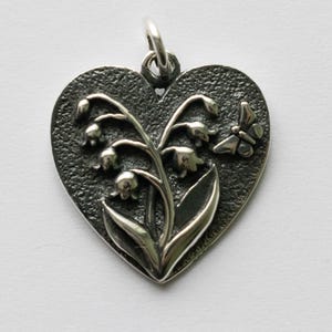 925 Sterling Silver Heart Lily of the Valley Charm