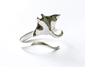 925 Sterling Silver Stingray Adjustable Ring