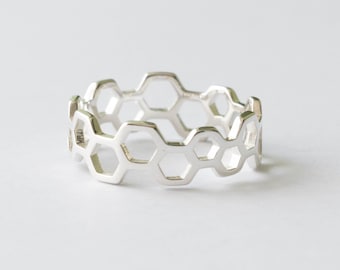 925 Sterling Silver Honeycomb Band Ring