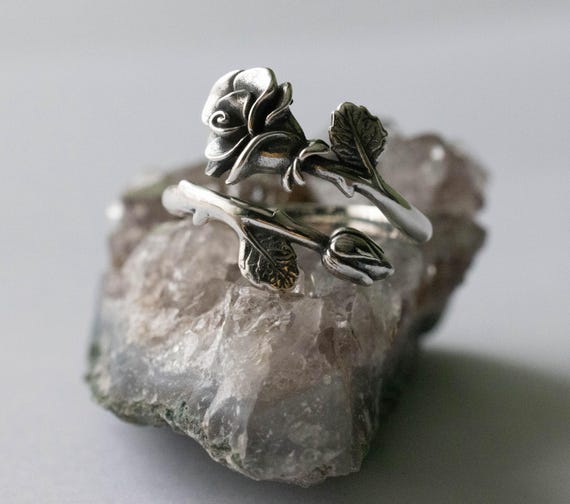925 Sterling Silver Rose June Birth Flower Adjustable Ring - Etsy