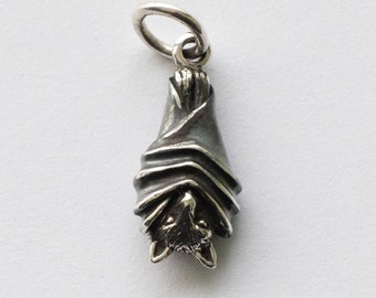 925 Sterling Silver Small Hanging Bat Charm