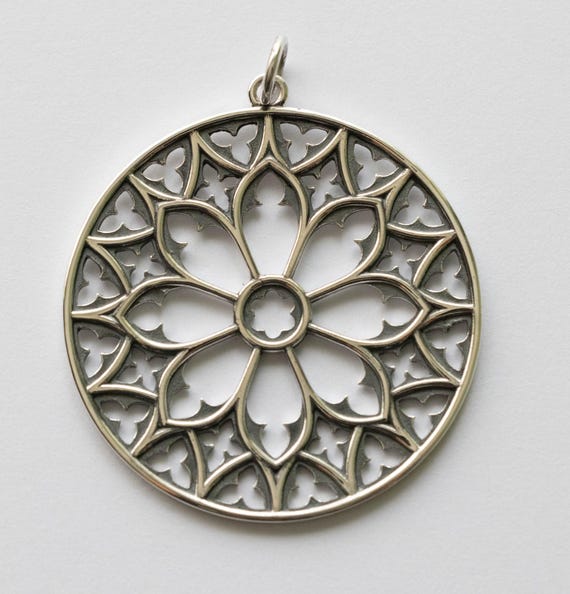 925 Sterling Silber Kathedrale Rose Fenster Anhänger
