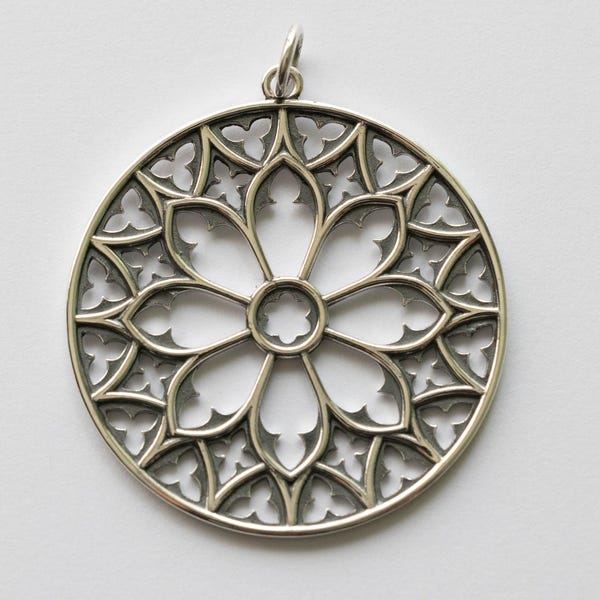 925 Sterling Silver Cathedral Rose Window Pendant