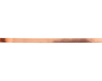 May include: A thin, copper-coloured metal strip against a white background. The strip appears to be flat and rectangular, with a slightly reflective surface. The colour is a warm, reddish-brown, typical of copper.