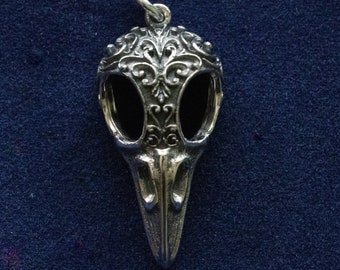 925 Sterling Silver Raven Skull with Scroll Carving Component