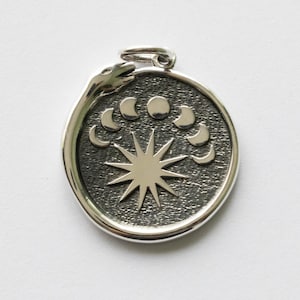 925 Sterling Silver Ouroboros Snake with Moon Phases Charm