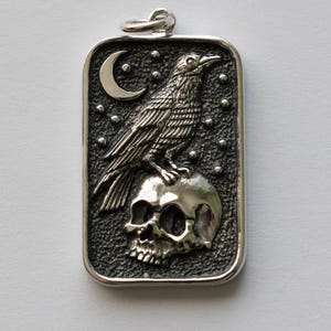 925 Sterling Silver Skull and Raven Pendant