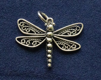 Charm libellule en argent sterling 925 avec ailes en filigrane