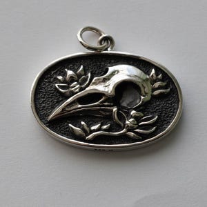 925 Sterling Silver Flower and Raven Skull Pendant