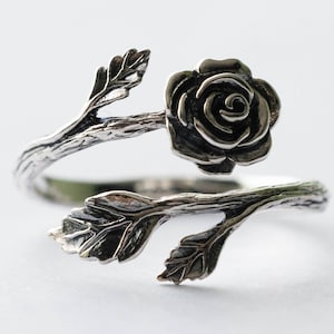 925 Sterling Silver Rose Adjustable Ring