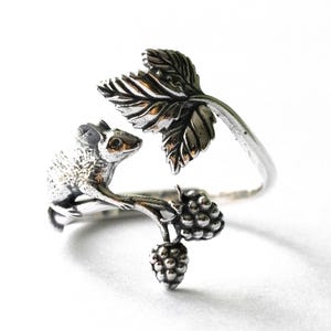 925 Sterling Silver Mouse and Blackberry Adjustable Ring