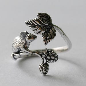 925 Sterling Silber Maus und Brombeere verstellbarer Ring