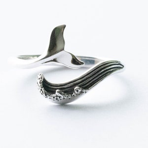 925 Sterling Silver Wave and Whale Tail Adjustable Ring