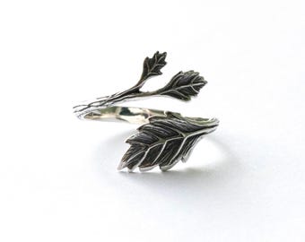 925 Sterling Silver Leaf Adjustable Ring