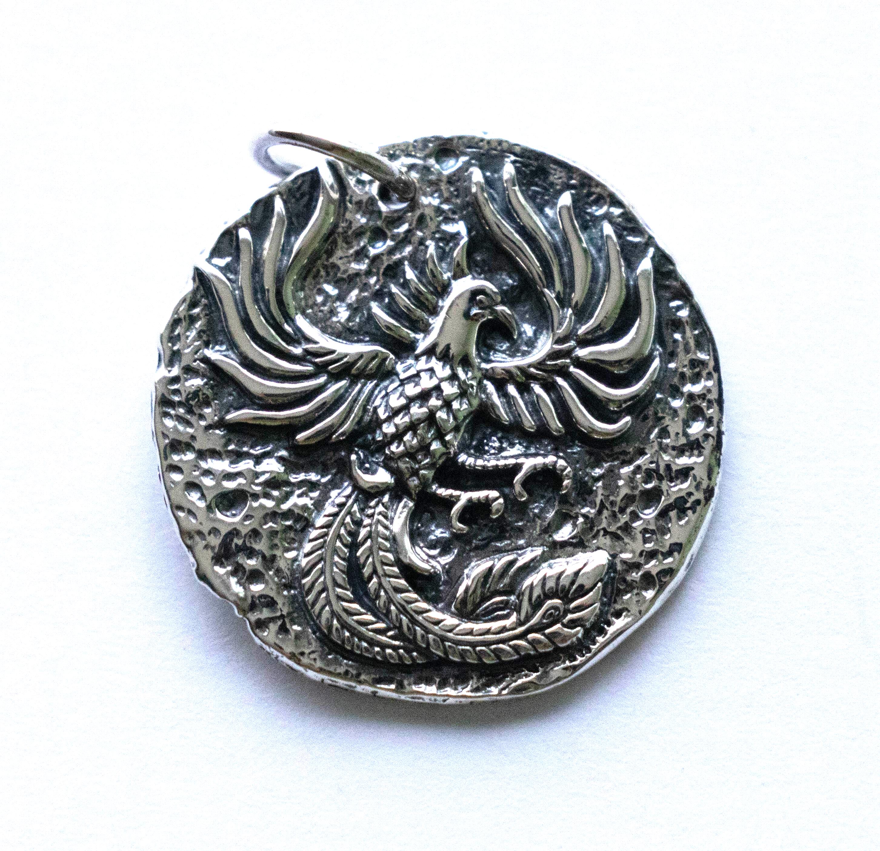 925 Sterling Silver Phoenix Coin Charm - Etsy