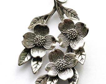 925 Sterling Silver Dogwood Flowers Pendant