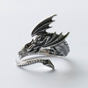 925 Sterling Silver Dragon Adjustable Ring