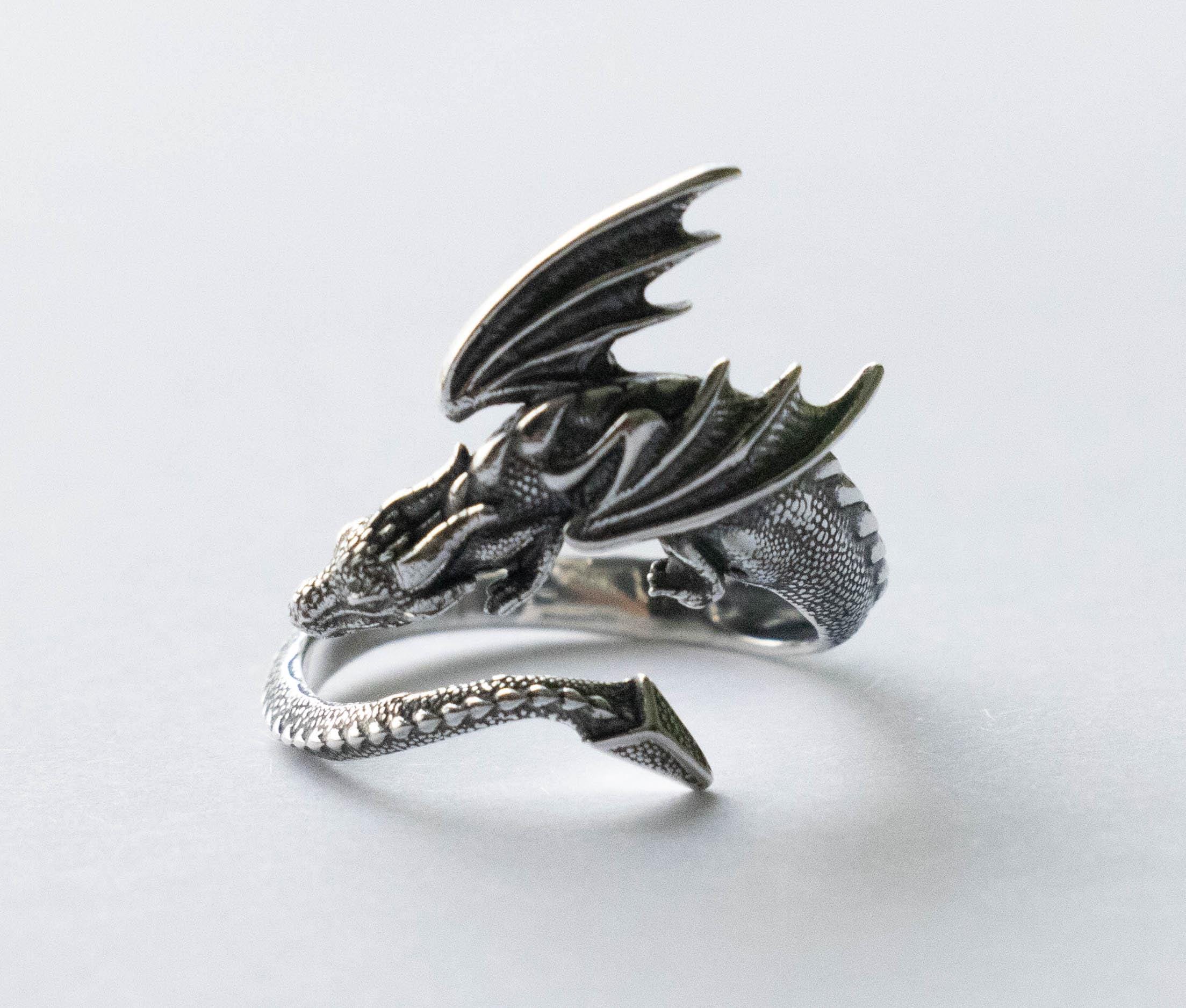 925 Sterling Silver Dragon Adjustable Ring - Etsy