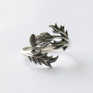 Anillo ajustable de cardo en plata de ley 925