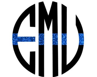 Thin blue line monogram, Police monogram, blue line monogram, blue glitter monogram, deputy wife, police wife, car monogram, thin blue line
