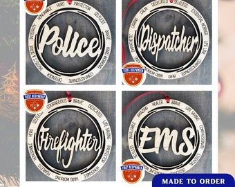 First Responder Wooden Ornaments, Dispatcher Ornament, Police Ornament, Firefighter Ornament, EMS Ornament, First Responder Gift,