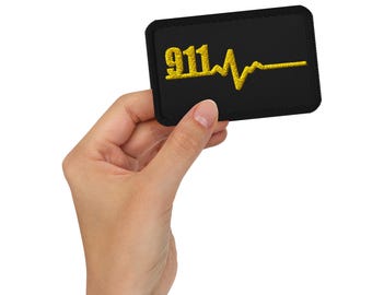 911 ディスパッチ刺繍パッチ、911 サウンドウェーブ、911 ハートビート、細いゴールドライン、通信