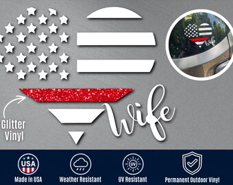 Firefighter Wife Decal | Red Glitter Thin Red Line Car Sticker | Fire Wife Gift | Firefighter Family Decal | Personalized Window Decal
