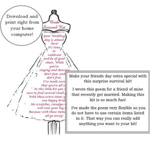Bride Survival Kit, Poem, Wedding Gift, Digital Download, Dress form, Bridesmaid gift, Bridal, Bride survival kit, instant download