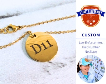 Custom Engraved Law Enforcement Unit Number Necklace, Officer Unit Number, Police Unit Number, police wife, blue Lives Matter, deputy wife