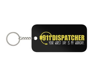 Llavero con dije de operador del 911 / Operador de servicios de emergencia / Operador del 911 / Línea dorada delgada / Semana de las telecomunicaciones / Regalo para operador