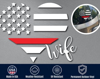 Firefighter Wife Decal | Red Glitter Thin Red Line Car Sticker | Fire Wife Gift | Firefighter Family Decal | Personalized Window Decal
