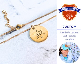 Custom Engraved Law Enforcement Unit Number Necklace, Officer Unit Number, Police Unit Number, police wife, blue Lives Matter, deputy wife