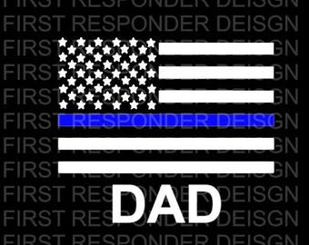 Police Dad Decal, Police Officer Dad, Thin Blue Line Flag, Deputy Dad Decal, Thin Blue Line Flag, Glitter Thin Blue Line Decal