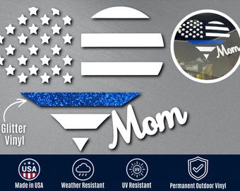 Thin Blue Line in Glitter Vinyl Mom Decal | Police Mom Car Sticker | Deputy Mom Gift | Law Enforcement Window Decal |Police Officer Gift