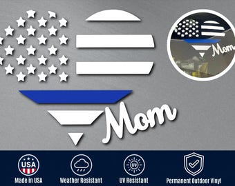 Thin Blue Line Vinyl Mom Decal | Police Mom Car Sticker | Deputy Mom Gift | Law Enforcement Window Decal |Police Officer Gift