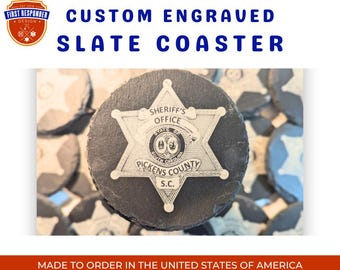 Custom Engraved Round Slate Coaster, Law Enforcement, Dispatcher Coaster,Police Officer Gift, Department Gift,911 Dispatcher,Fire Department