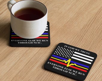 911 ディスパッチャー コルクバック コースター、ディスパッチャー ギフト、細いゴールド ライン ギフト、NCIC、面白いコースター、警察ギフト、副官ギフト、法執行機関