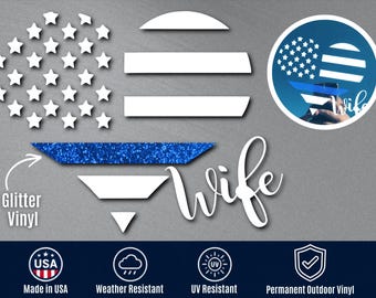 Thin Blue Line in Glitter Vinyl  Wife Decal | Police Wife Car Sticker | Deputy Wife Gift | Law Enforcement Window Decal |Police Officer Gift