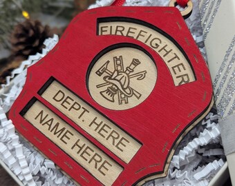 Personalized Firefighter Ornament | Custom Fire Department Christmas Ornament | Firefighter Gift | Personalized Firefighter Helmet Shield