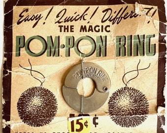 Vintage The Magic Pom Pon Ring On Original Card Pom Pom Making Tool