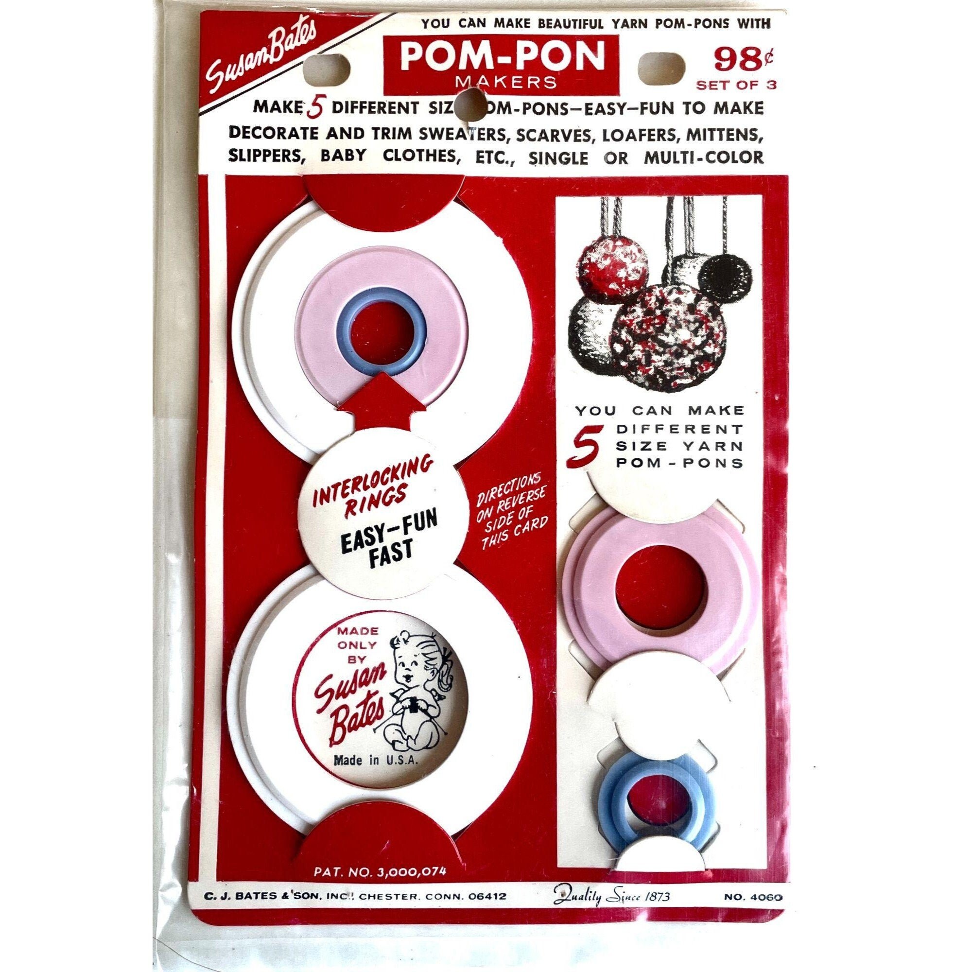 4 pack of POM POM Makers - 4 different sizes in one package! Make perfect  size solid or multi color Pom-Poms! Wind, cut, tie, fluff! #3129