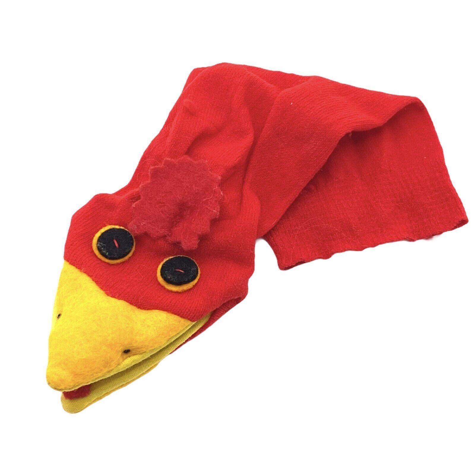 Old Sock Puppet Bird Red Nylon Yellow Felt Beak Childrens Sock Etsy