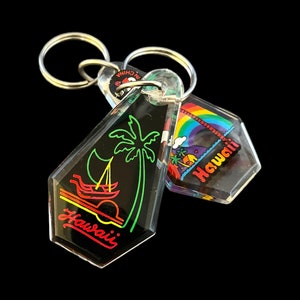 Vintage Lot of 2 Hawaii Key Fob Key Rings Colorful Acrylic Souvenir Keychains